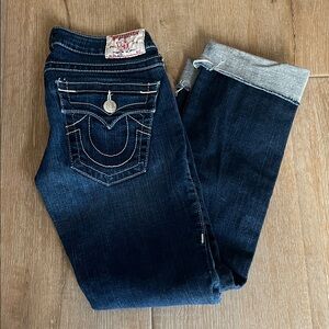 True Religion Women's Dark Indigo Cropped Jeans